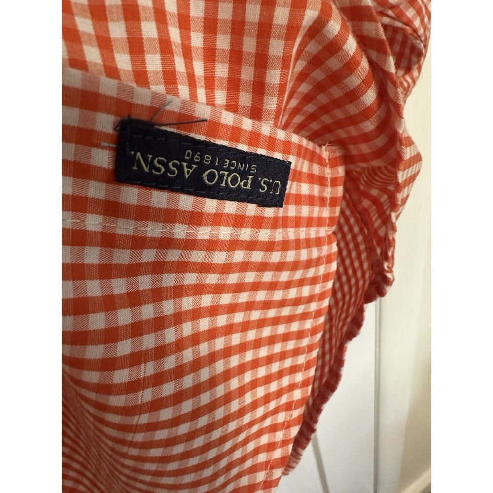 TODDLER BOYS US POLO ASSN ORANGE AND WHITE CHECKERED DRESS SHIRT SIZE 4T - Picture 3 of 3